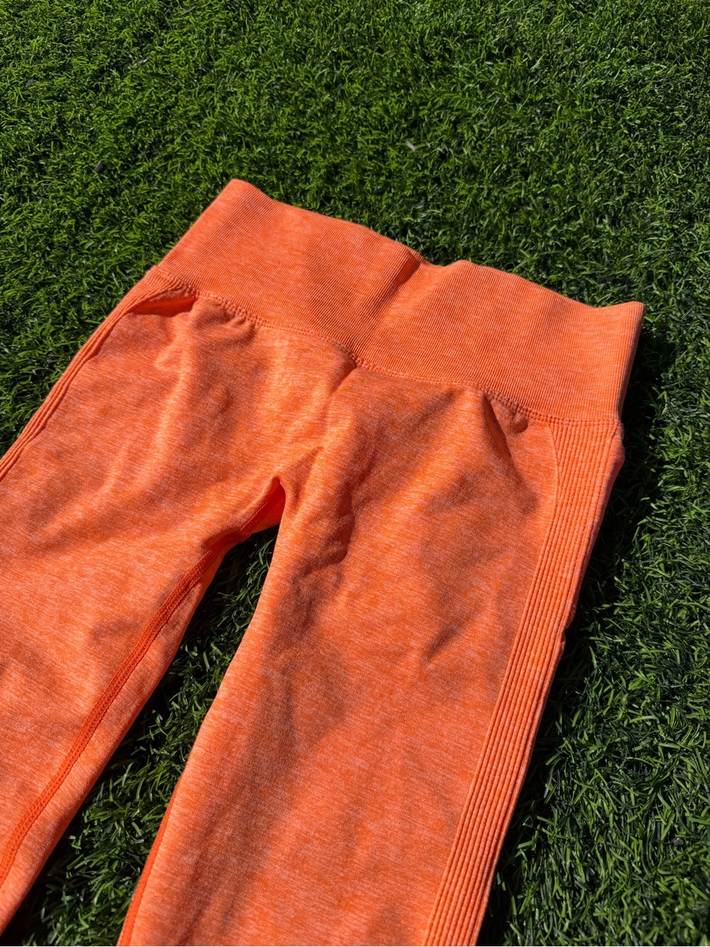 Women's Butt Scrunch Seamless Orange Leggings with High Waist - Picture 3 of 6